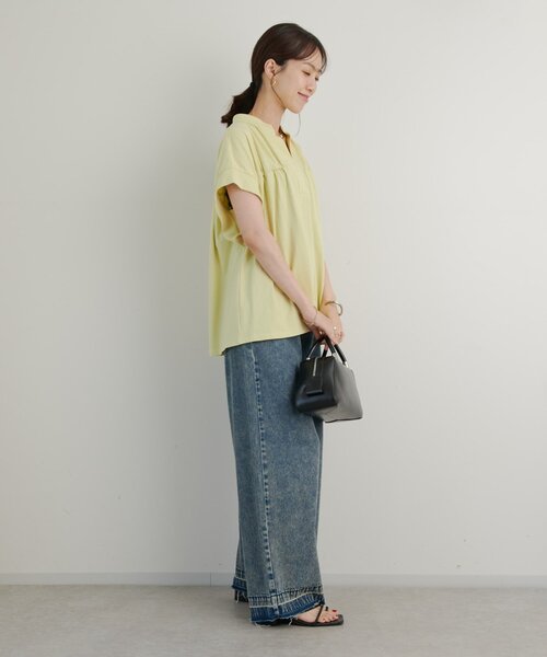 un dix cors(アンディコール)の「《きちんと見え・綿100%》ライトドライ天竺シャーリングスキッパープルオーバー(Tシャツ/カットソー・レディース・オフホワイト/イエロー/ブラック・FREE)」の10枚目の写真