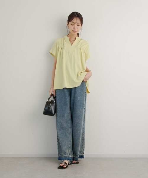 un dix cors(アンディコール)の「《きちんと見え・綿100%》ライトドライ天竺シャーリングスキッパープルオーバー(Tシャツ/カットソー・レディース・オフホワイト/イエロー/ブラック・FREE)」の12枚目の写真