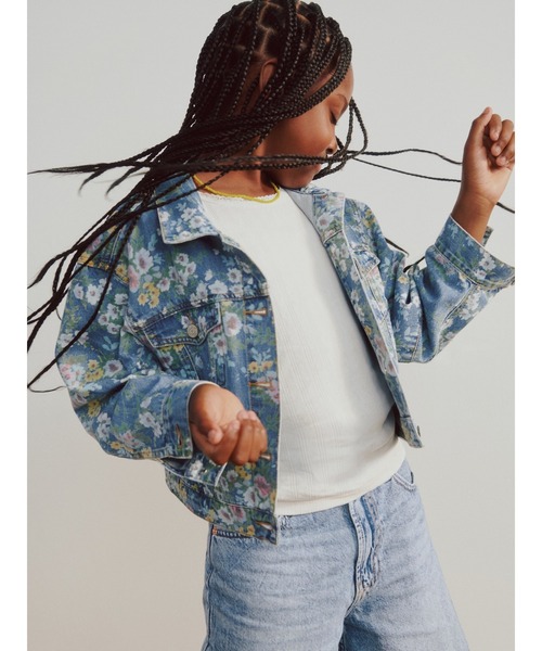 セール】バルーンスリーブ フローラル デニムジャケット (キッズ