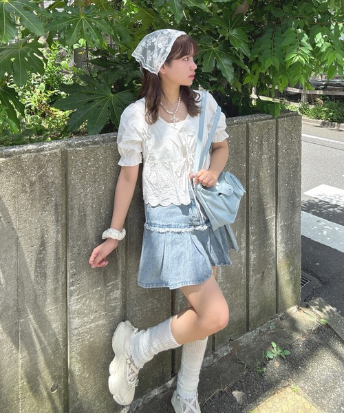 AS KNOW AS plus（アズノゥアズプラス）の「●リボン結び コットンレース半袖ブラウス（シャツ/ブラウス・レディース・ブラウン/ブラック/オフホワイト・FREE）」の20枚目の写真