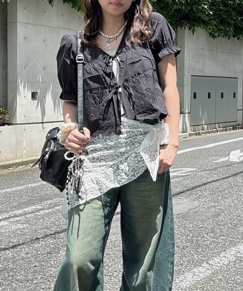 AS KNOW AS plus（アズノゥアズプラス）の「●リボン結び コットンレース半袖ブラウス（シャツ/ブラウス・レディース・ブラウン/ブラック/オフホワイト・FREE）」の18枚目の写真