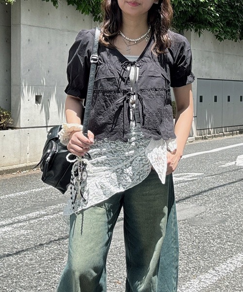 AS KNOW AS plus（アズノゥアズプラス）の「●リボン結び コットンレース半袖ブラウス（シャツ/ブラウス・レディース・ブラウン/ブラック/オフホワイト・FREE）」の17枚目の写真