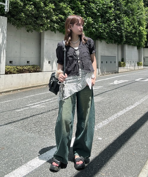 AS KNOW AS plus（アズノゥアズプラス）の「●リボン結び コットンレース半袖ブラウス（シャツ/ブラウス・レディース・ブラウン/ブラック/オフホワイト・FREE）」の13枚目の写真