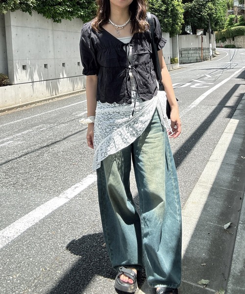 AS KNOW AS plus（アズノゥアズプラス）の「●リボン結び コットンレース半袖ブラウス（シャツ/ブラウス・レディース・ブラウン/ブラック/オフホワイト・FREE）」の15枚目の写真