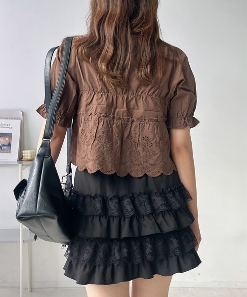 AS KNOW AS plus（アズノゥアズプラス）の「●リボン結び コットンレース半袖ブラウス（シャツ/ブラウス・レディース・ブラウン/ブラック/オフホワイト・FREE）」の7枚目の写真