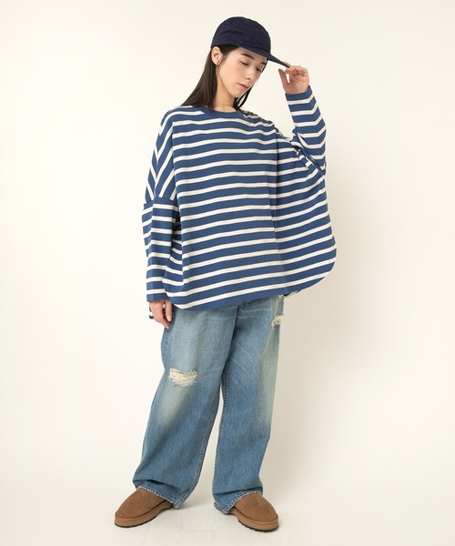 RNA-N(アールエヌエーエヌ)の「M2483 ヴィンテージコットンワイドルーズボーダープルオーバー(Tシャツ/カットソー・レディース・ブラウン系その他/ブルー系その他/ベージュ系その他/グレー/ホワイト×ブラック/ライトグレー/ミント/オレンジ系その他・FREE)」の12枚目の写真