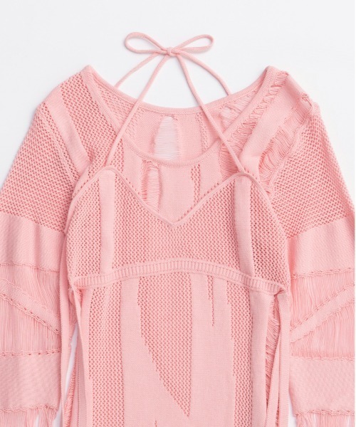 MAISON SPECIAL（メゾンスペシャル）の「Random Mesh Knit Tops/ランダムメッシュ編みニット（ニット/セーター・レディース・ブラック/ピンク/ライム・FREE）」の13枚目の写真