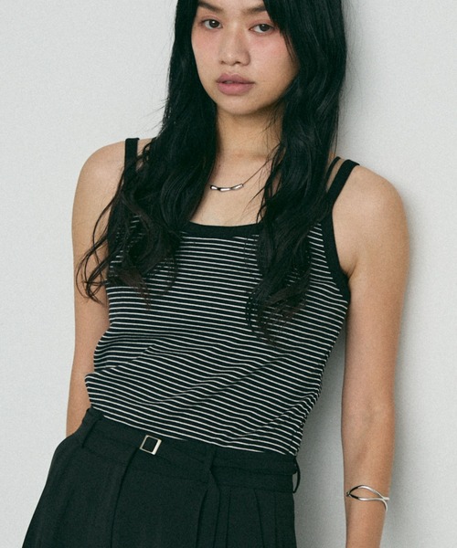 NUJOH(ヌゾ)の「Coco sleeveless shirt / ココ ノースリーブ シャーツ(キャミソール・レディース・ブラック/アイボリー・FREE)」の1枚目の写真