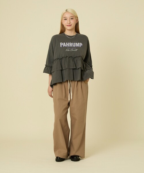 セール】ティアードフリルロゴ切替 7分袖Tシャツ（Tシャツ/カットソー