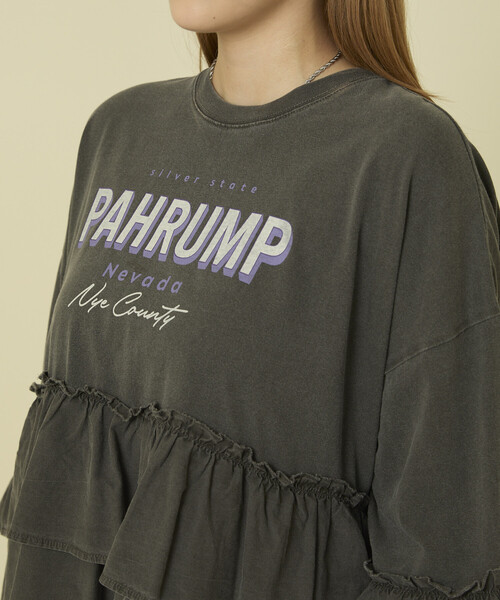 FREAK'S STORE(フリークスストア)の「ティアードフリルロゴ切替 7分袖Tシャツ(Tシャツ/カットソー・レディース・オフホワイト/マスタード/チャコール・フリ-)」の20枚目の写真