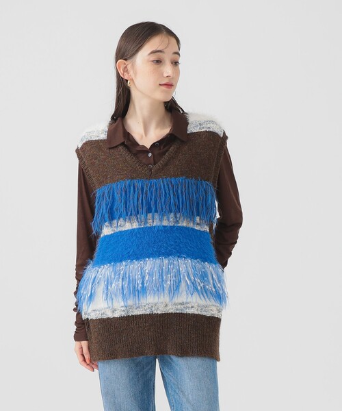 ヘリンドットサイ フリンジ ニット ベスト ネイビー※新品※ セール】フリンジ ニット ベスト（ニット/セーター）｜B:MING by BEAMS