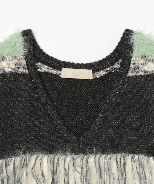 B:MING by BEAMS(ビーミングバイビームス)の「フリンジ ニット ベスト(ニット/セーター・レディース・グリーン/ブルー・ONE SIZE)」の7枚目の写真