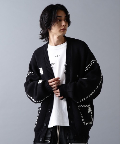 DANKE SCHON エコレザーカーディガン ダンケシェーン DankeSchon/ダンケシェーン/HAND STITCH KNIT CARDIGAN