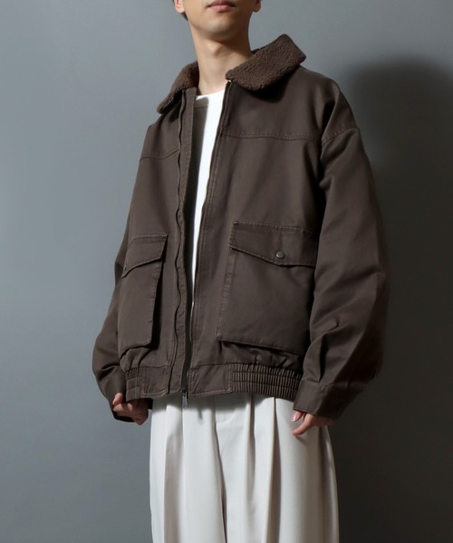 ANPAS（アンパス）の「Faux waxed jacket/襟ボア ワックスライク A-2タイプジャケット ワークブルゾン フライトジャケット ミリタリーブルゾン アウター メンズ レディース（ブルゾン・メンズ・ブラック/ブラウン・M/L/LL）」の21枚目の写真