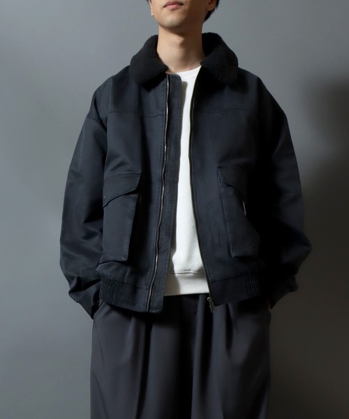 ANPAS（アンパス）の「Faux waxed jacket/襟ボア ワックスライク A-2タイプジャケット ワークブルゾン フライトジャケット ミリタリーブルゾン アウター メンズ レディース（ブルゾン・メンズ・ブラック/ブラウン・M/L/LL）」の20枚目の写真