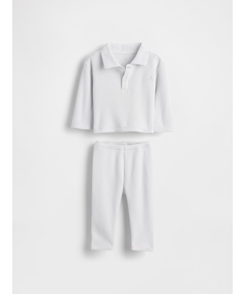 GAP(ギャップ)の「ソフトスパン ポロコーデセット (ベビー)(セットアップ・キッズ・ホワイト/グレー・60cm/70cm/80cm/90cm)」の2枚目の写真