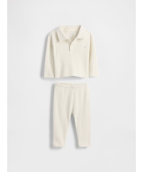 GAP(ギャップ)の「ソフトスパン ポロコーデセット (ベビー)(セットアップ・キッズ・ホワイト/グレー・60cm/70cm/80cm/90cm)」の1枚目の写真
