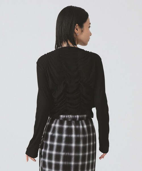 Ray BEAMS(レイビームス)の「リブ シャーリング カーディガン(カーディガン/ボレロ・レディース・ブラック/ライトグレー・ONE SIZE)」の21枚目の写真