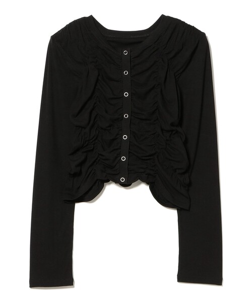 Ray BEAMS(レイビームス)の「リブ シャーリング カーディガン(カーディガン/ボレロ・レディース・ブラック/ライトグレー・ONE SIZE)」の8枚目の写真