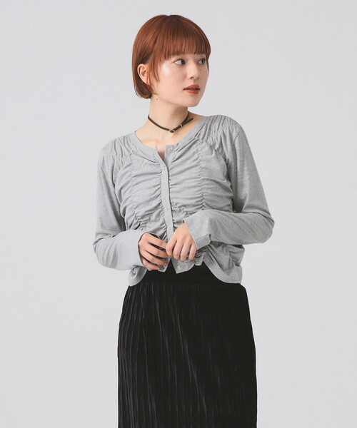 Ray BEAMS(レイビームス)の「リブ シャーリング カーディガン(カーディガン/ボレロ・レディース・ブラック/ライトグレー・ONE SIZE)」の16枚目の写真