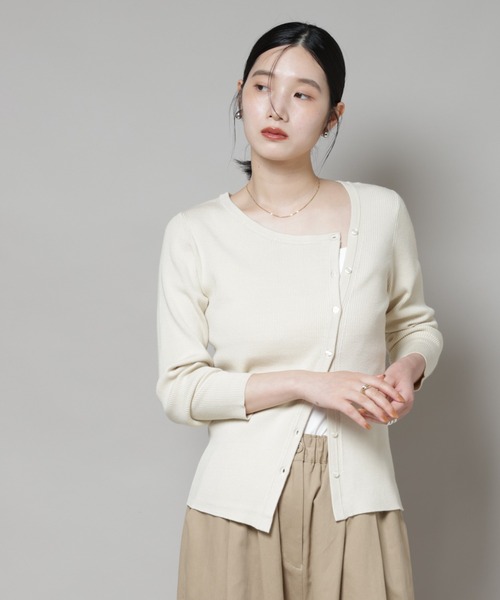アシメネックデサインリブニットトップス（ニット/セーター）｜NANO