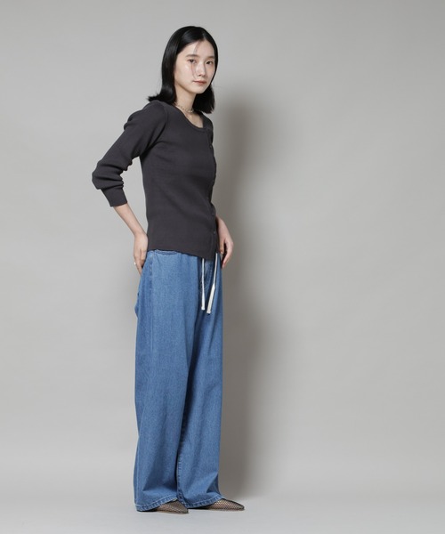 アシメネックデサインリブニットトップス（ニット/セーター）｜NANO