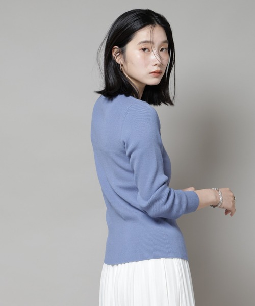 アシメネックデサインリブニットトップス（ニット/セーター）｜NANO