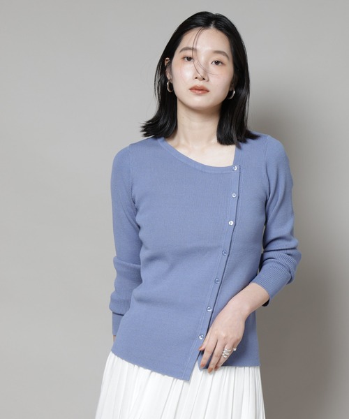 アシメネックデサインリブニットトップス（ニット/セーター）｜NANO