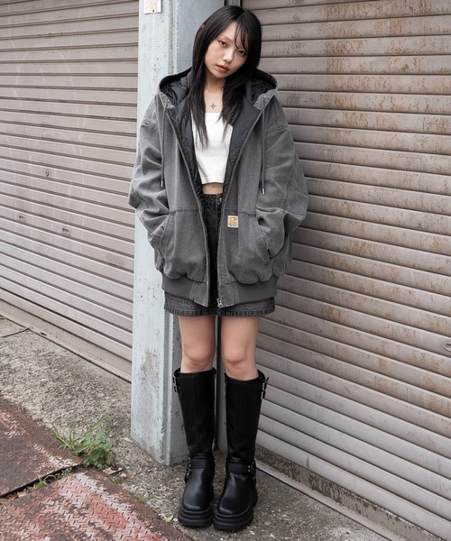 WEGO（ウィゴー）の「WEGO/【25年秋冬新作】ワーカーズキルトフードブルゾン（ブルゾン・レディース・ベージュ/チャコール・FREE）」の4枚目の写真