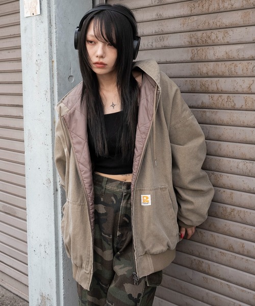 WEGO（ウィゴー）の「WEGO/【25年秋冬新作】ワーカーズキルトフードブルゾン（ブルゾン・レディース・ベージュ/チャコール・FREE）」の12枚目の写真