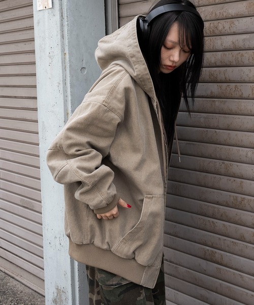 WEGO（ウィゴー）の「WEGO/【25年秋冬新作】ワーカーズキルトフードブルゾン（ブルゾン・レディース・ベージュ/チャコール・FREE）」の14枚目の写真