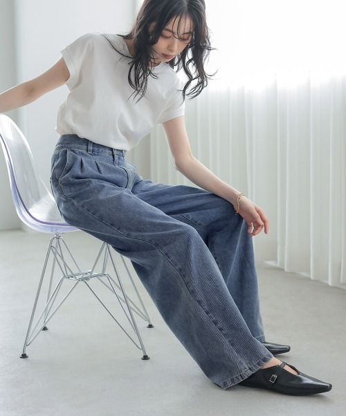 itto...（イット）の「デニムタックパンツ（デニムパンツ・レディース・ブルー/ワンウォッシュ・M/L）」の7枚目の写真