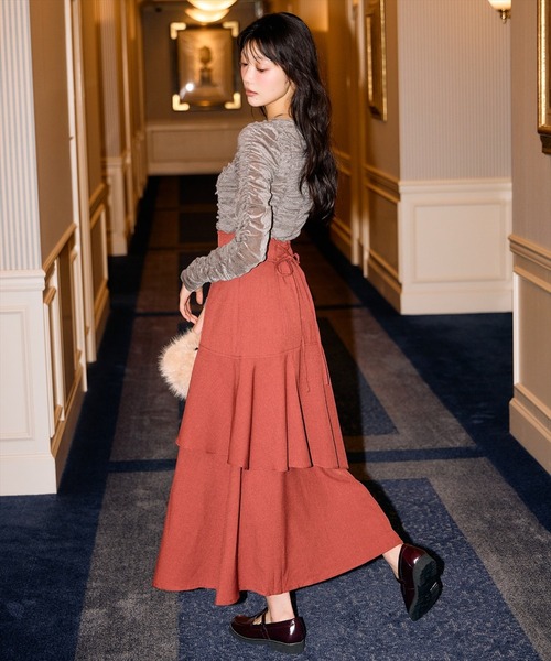 AND COUTURE(アンドクチュール)の「シャーリングベロアプルオーバー(Tシャツ/カットソー・レディース・カーキ/ダークブラウン・FREE)」の9枚目の写真