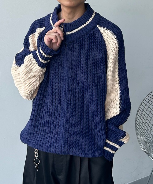 UNDERSTATEMENTs（アンダーステイトメント）の「【ユニセックス】スカジャンドライバーズニット（ニット/セーター・メンズ・ネイビー・FREE）」の10枚目の写真