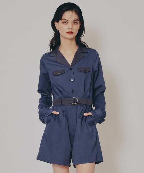 REDYAZEL（レディアゼル）の「バイカラーベルトショートオールインワン（つなぎ/オールインワン・レディース・ベージュ/ネイビー/ボルドー・SMALL/MEDIUM）」の3枚目の写真