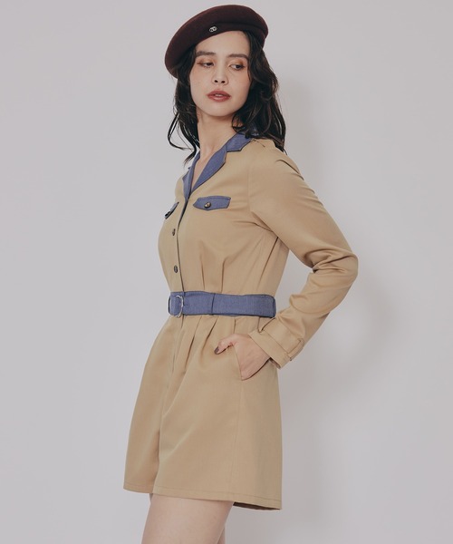 REDYAZEL（レディアゼル）の「バイカラーベルトショートオールインワン（つなぎ/オールインワン・レディース・ベージュ/ネイビー/ボルドー・SMALL/MEDIUM）」の11枚目の写真