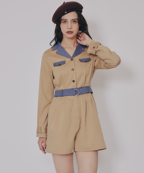 REDYAZEL（レディアゼル）の「バイカラーベルトショートオールインワン（つなぎ/オールインワン・レディース・ベージュ/ネイビー/ボルドー・SMALL/MEDIUM）」の16枚目の写真