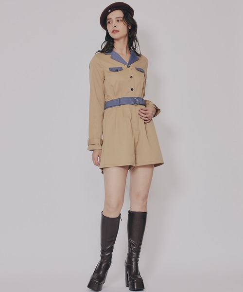 REDYAZEL（レディアゼル）の「バイカラーベルトショートオールインワン（つなぎ/オールインワン・レディース・ベージュ/ネイビー/ボルドー・SMALL/MEDIUM）」の7枚目の写真