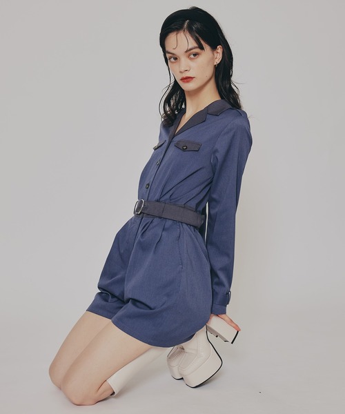 REDYAZEL（レディアゼル）の「バイカラーベルトショートオールインワン（つなぎ/オールインワン・レディース・ベージュ/ネイビー/ボルドー・SMALL/MEDIUM）」の17枚目の写真