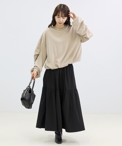 Aletta vita（アレッタビータ）の「T/C裏毛袖タックバルーンプルオーバー（Tシャツ/カットソー・レディース・ブラック/グレイッシュベージュ・M）」の14枚目の写真