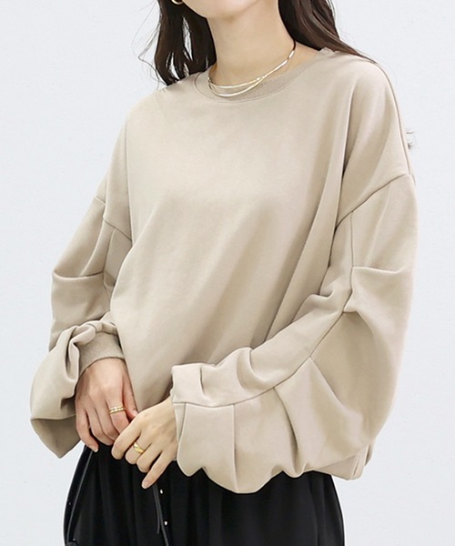 Aletta vita（アレッタビータ）の「T/C裏毛袖タックバルーンプルオーバー（Tシャツ/カットソー・レディース・ブラック/グレイッシュベージュ・M）」の9枚目の写真