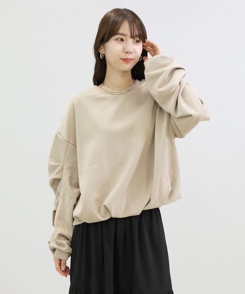 Aletta vita（アレッタビータ）の「T/C裏毛袖タックバルーンプルオーバー（Tシャツ/カットソー・レディース・ブラック/グレイッシュベージュ・M）」の10枚目の写真