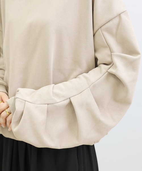 Aletta vita（アレッタビータ）の「T/C裏毛袖タックバルーンプルオーバー（Tシャツ/カットソー・レディース・ブラック/グレイッシュベージュ・M）」の16枚目の写真