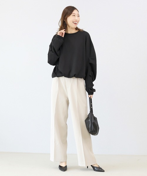 Aletta vita（アレッタビータ）の「T/C裏毛袖タックバルーンプルオーバー（Tシャツ/カットソー・レディース・ブラック/グレイッシュベージュ・M）」の8枚目の写真
