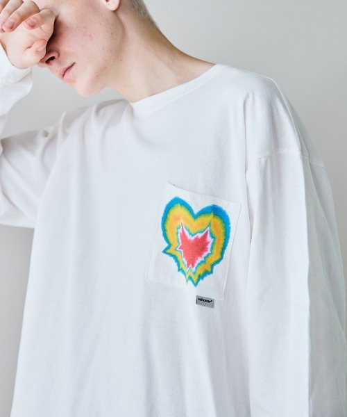 rehacer(レアセル)の「rehacer : Heart Dyed Pocket CS / ハート ダイド ポケットカットソー(Tシャツ/カットソー・メンズ・ホワイト/スミクロ・X-LARGE/LARGE/MEDIUM/SMALL)」の1枚目の写真