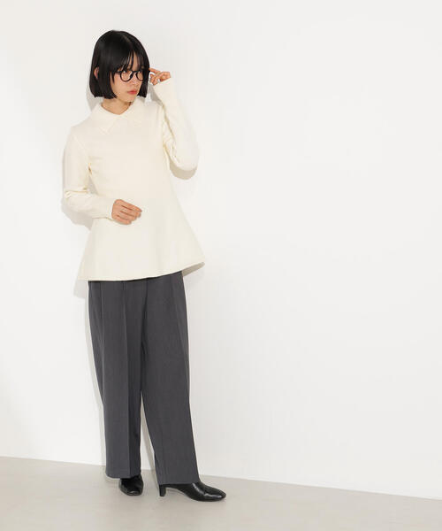 N.（N. Natural Beauty Basic）（エヌエヌナチュラルビューティーベーシック）の「襟付きペプラムニット（ニット/セーター・レディース・レッド/チャコールグレー/オフホワイト・MEDIUM）」の11枚目の写真