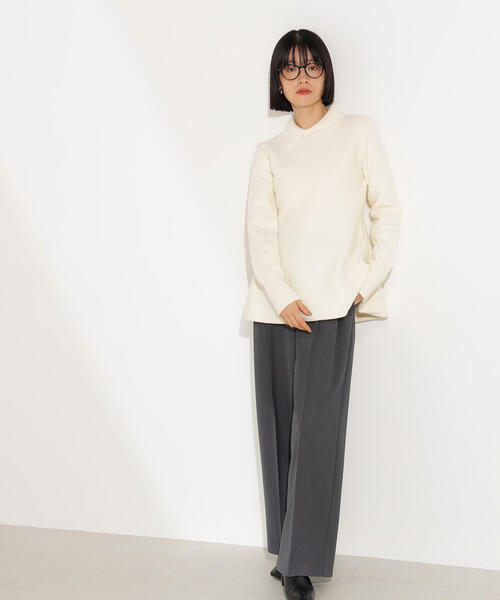 N.（N. Natural Beauty Basic）（エヌエヌナチュラルビューティーベーシック）の「襟付きペプラムニット（ニット/セーター・レディース・レッド/チャコールグレー/オフホワイト・MEDIUM）」の12枚目の写真