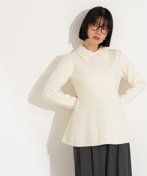 N.（N. Natural Beauty Basic）（エヌエヌナチュラルビューティーベーシック）の「襟付きペプラムニット（ニット/セーター・レディース・レッド/チャコールグレー/オフホワイト・MEDIUM）」の13枚目の写真