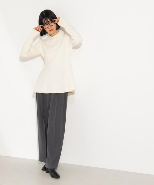 N.（N. Natural Beauty Basic）（エヌエヌナチュラルビューティーベーシック）の「襟付きペプラムニット（ニット/セーター・レディース・レッド/チャコールグレー/オフホワイト・MEDIUM）」の14枚目の写真