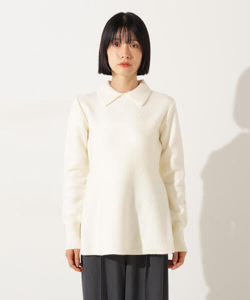 N.（N. Natural Beauty Basic）（エヌエヌナチュラルビューティーベーシック）の「襟付きペプラムニット（ニット/セーター・レディース・レッド/チャコールグレー/オフホワイト・MEDIUM）」の16枚目の写真